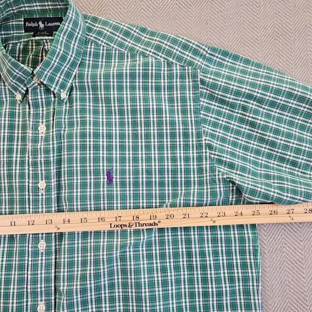 Polo Ralph Lauren‎ Shirt Blake Men's Size Large Green Plaids Purple Pony EUC LN